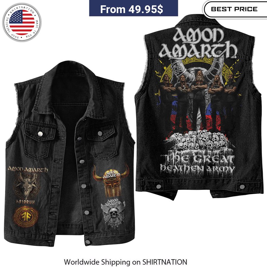 Amon Amarth The Great Heathen Army Sleeveless Denim Jacket Stunning