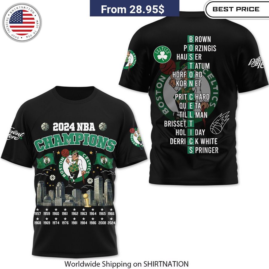 Relive the Celtics' unforgettable 2024 championship journey every time you wear this durable, UV-protective t-shirt