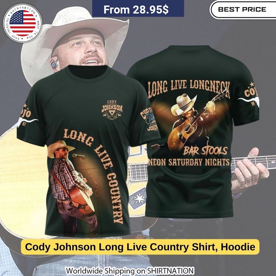 Unleash your inner cowboy with the bold Cody Johnson Long Live Country Shirt featuring vivid 3D graphics inspired