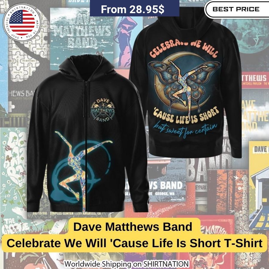 Eye-catching DMB t-shirt featuring bold band name and uplifting song quote in durable dye-sublimation ink.