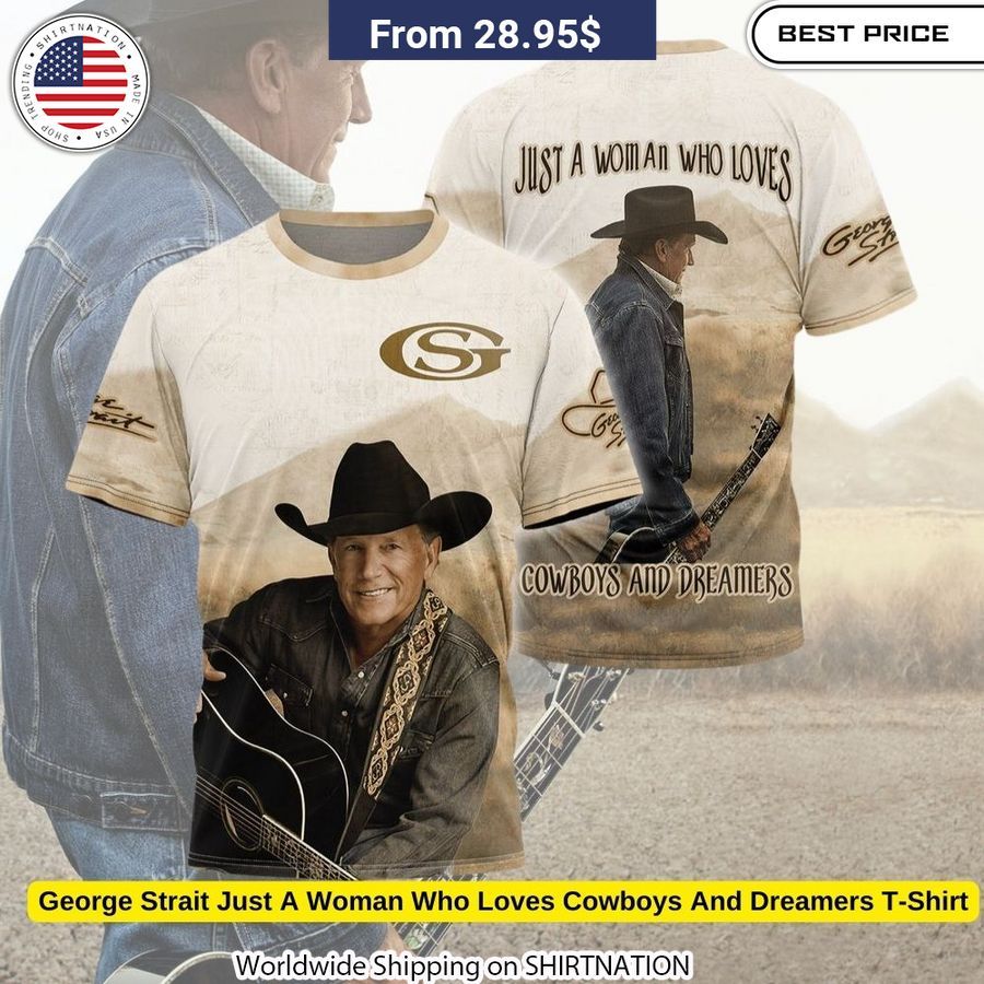 Eye-catching dye-sublimation printed George Strait t-shirt celebrating strong women with a passion for country music.