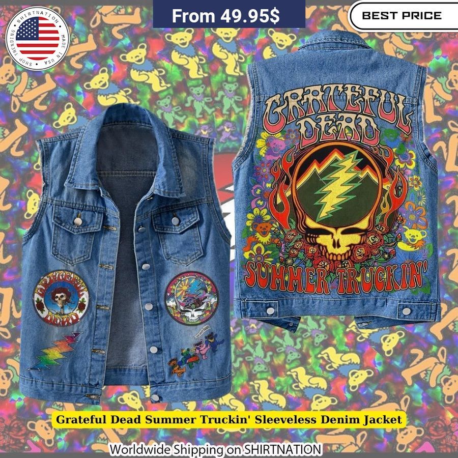 Grateful Dead Summer Truckin' Sleeveless Denim Jacket Summer essential