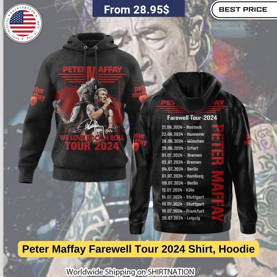 Cozy Peter Maffay hoodie with adjustable hood, kangaroo pocket, and exclusive farewell tour artwork. Perfect for chilly concerts. Sizes S-5XL.