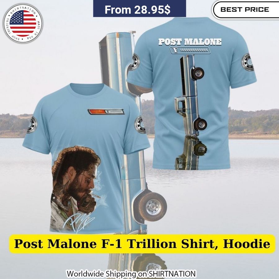 Soft, breathable Post Malone F-1 Trillion 3D printed t-shirt in sizes S-5XL. Vibrant, fade-resistant graphics.