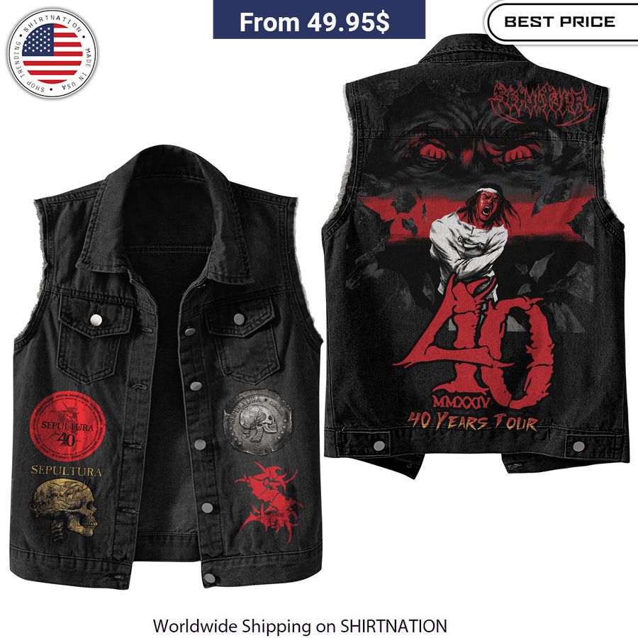 Sepultura 40 Years Tour Sleeveless Denim Jacket Vintage distressed denim