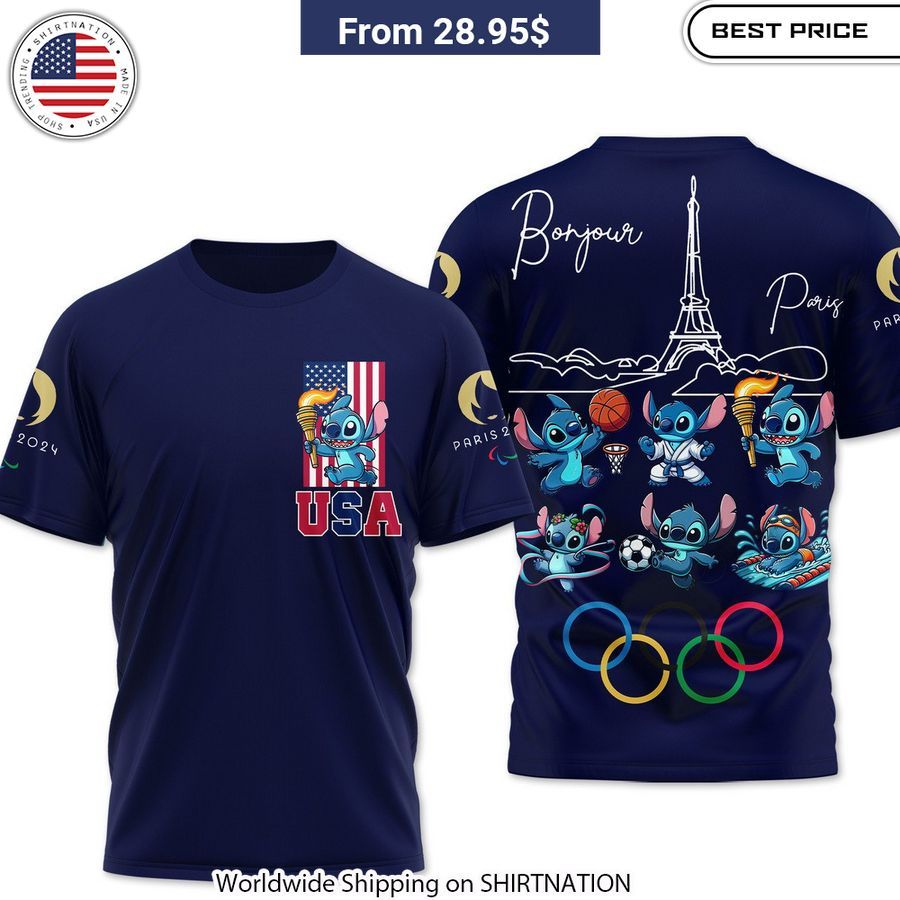 Stitch Olympic Paris 2024 Team USA Shirt, Hoodie Wow, cute pie