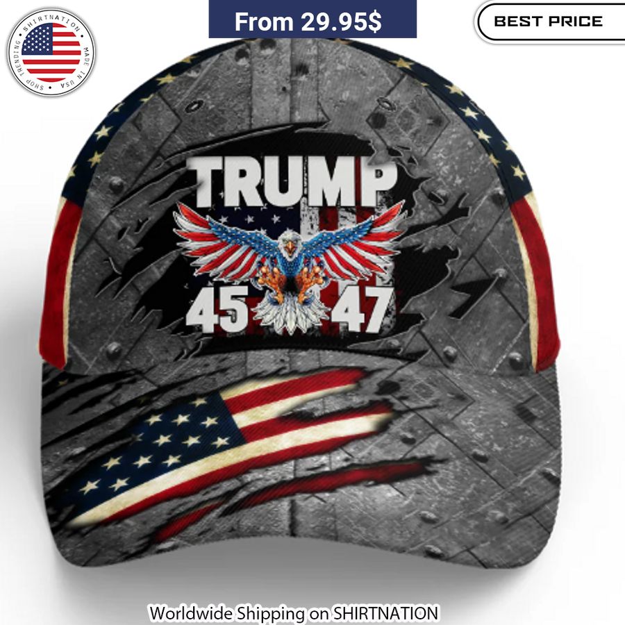 Trump 45 47 US Flag Eagle Cap Political Statement