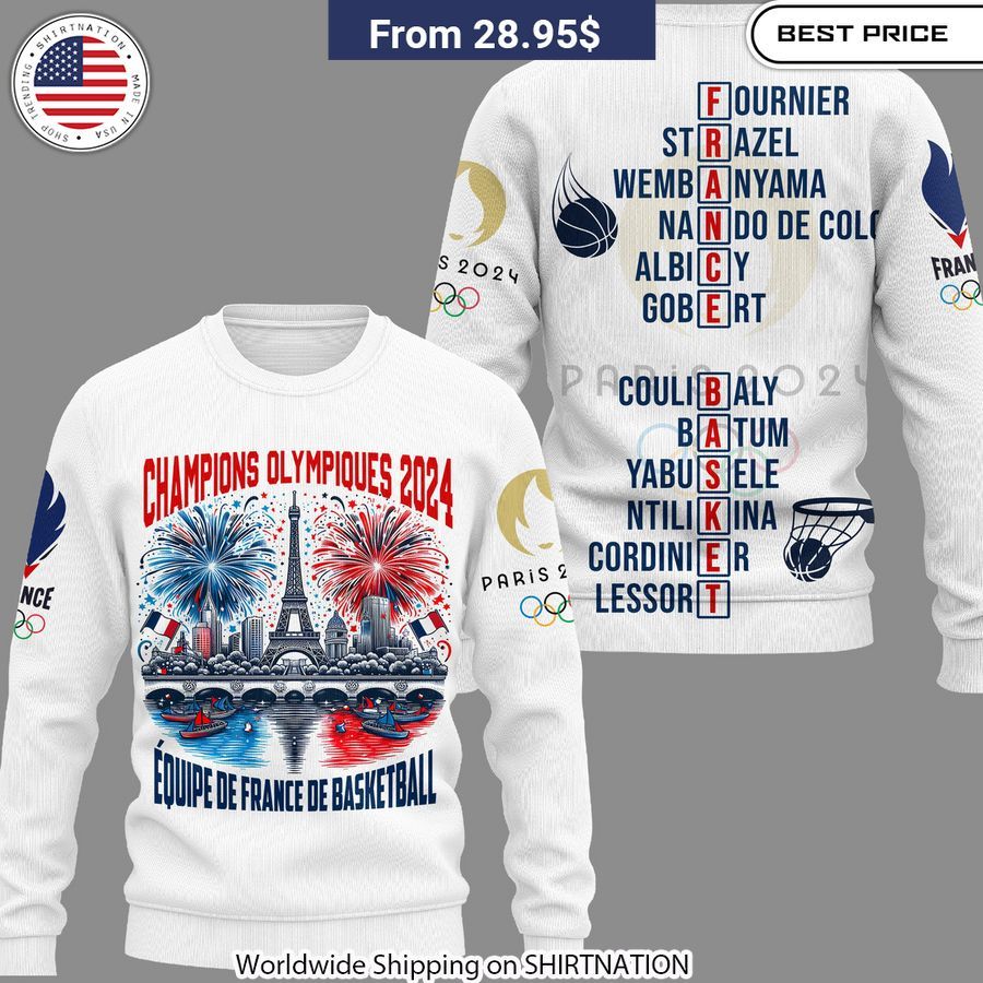 Champions Olympiques 2024 Equipe De France De Basketball Shirt, Hoodie basketball fan gear