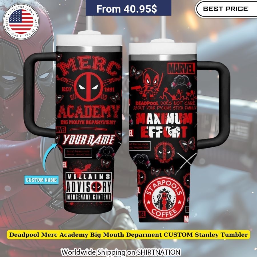 Deadpool Merc Academy Big Mouth Deparment CUSTOM Stanley Tumbler Marvel comics inspired tumbler