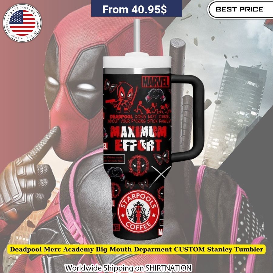 Deadpool Merc Academy Big Mouth Deparment CUSTOM Stanley Tumbler Durable and humorous travel mug