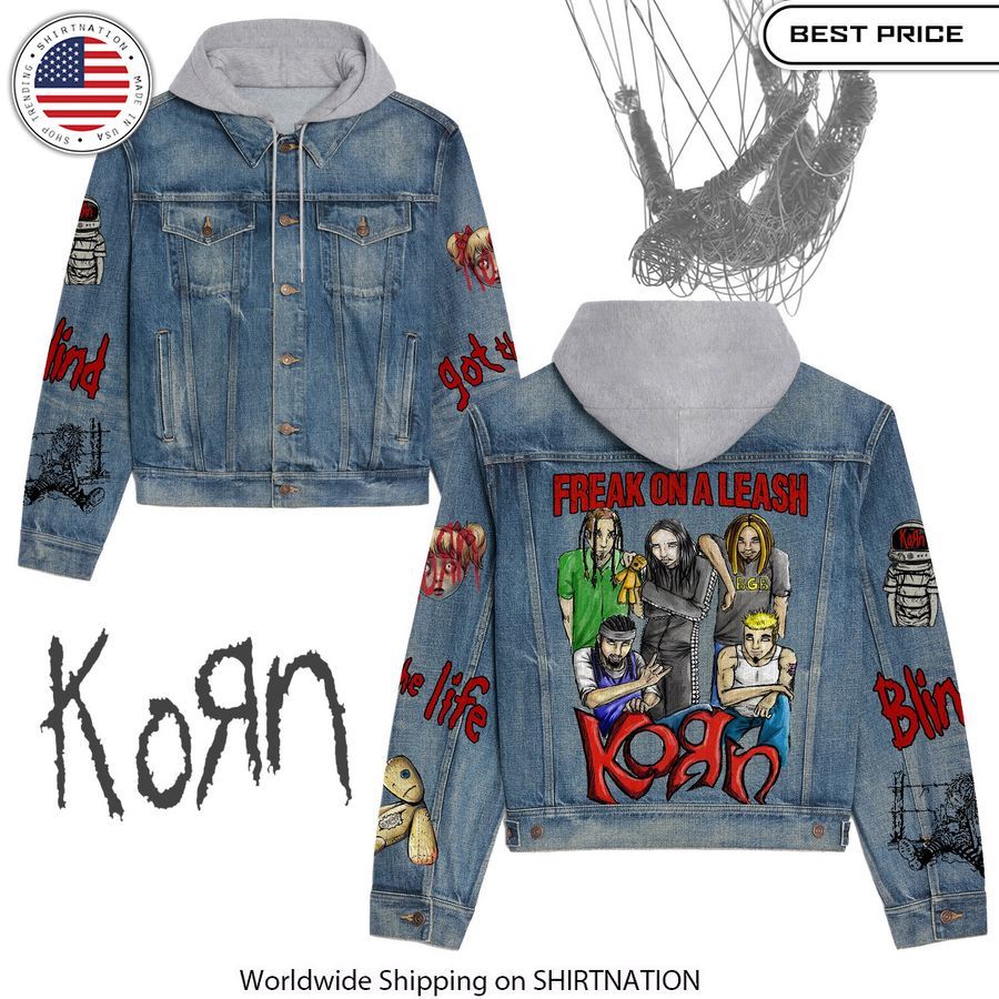 Freak On A Leash Korn Band Hooded Denim Jacket Durable denim