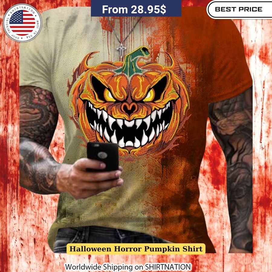 Halloween Horror Pumpkin Shirt Halloween Horror-themed pumpkin design