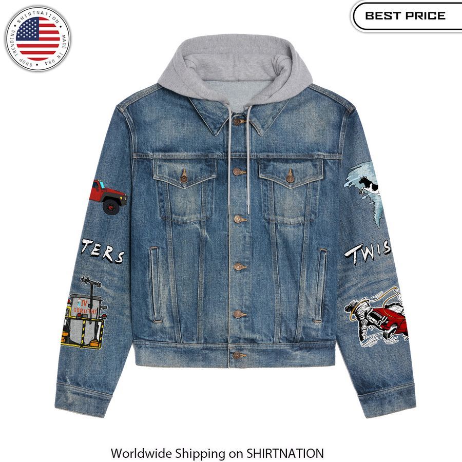 If You Feel It Chase It Twisters Hooded Denim Jacket Comfortable