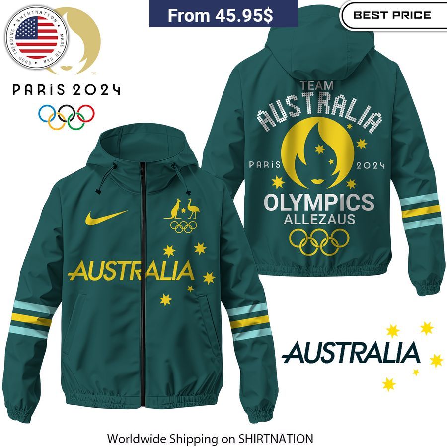 Team Australia Olympics Paris 2024 Waterproof Windbreaker Jacket Olympic spirit