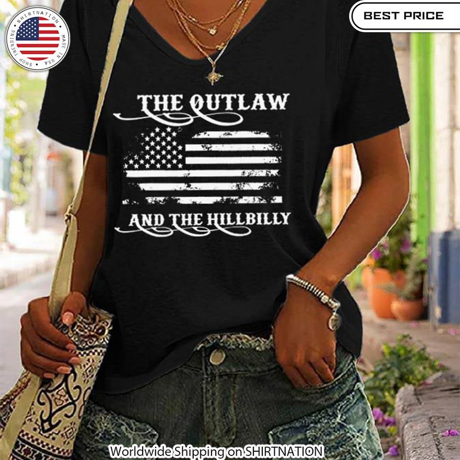 The Outlaw And The Hillbilly US Flag Women V Neck shirt Casual wear