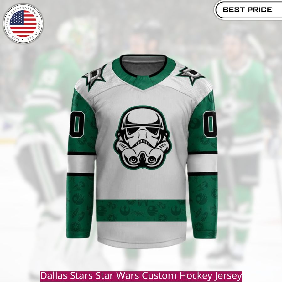 Dallas Stars Star Wars Custom Hockey Jersey the team's classic green and black colors with vibrant graphics, the Star Wars universe.