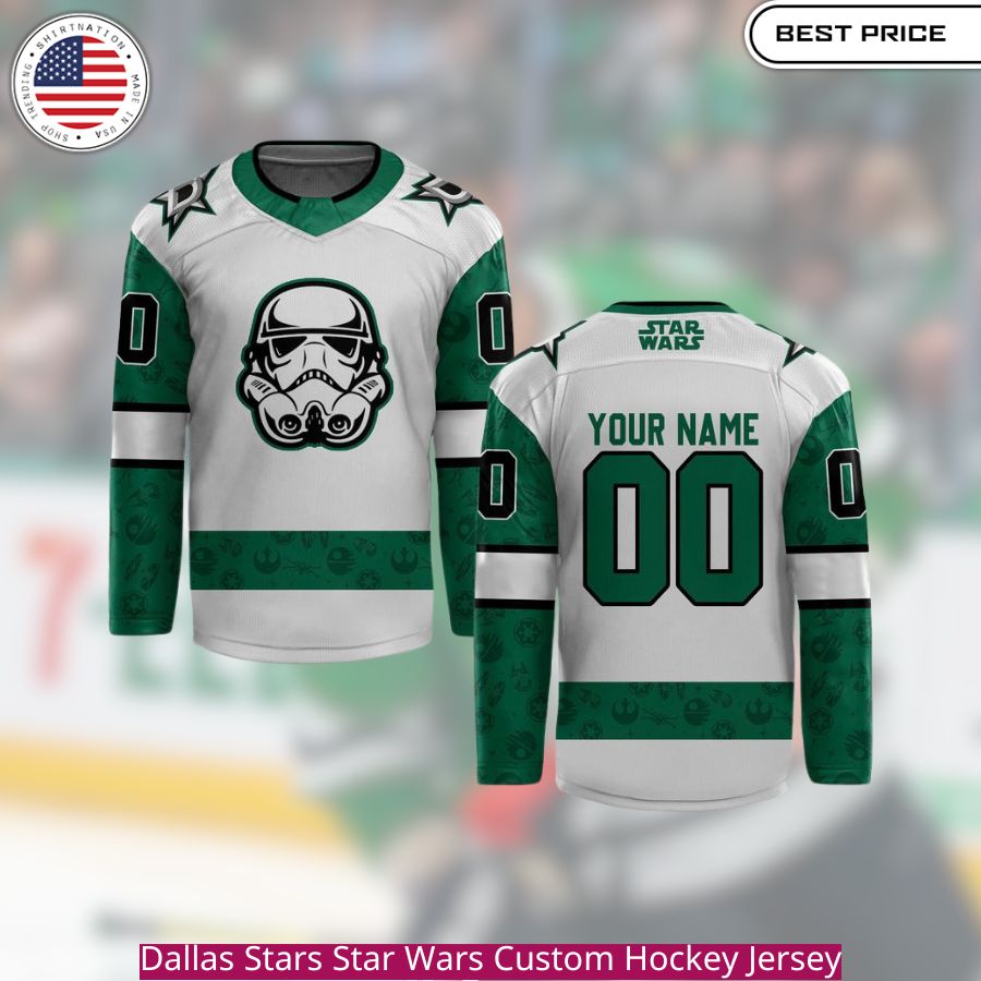 Dallas Stars Star Wars Custom Hockey Jersey the team's classic green and black colors with vibrant graphics, the Star Wars universe.