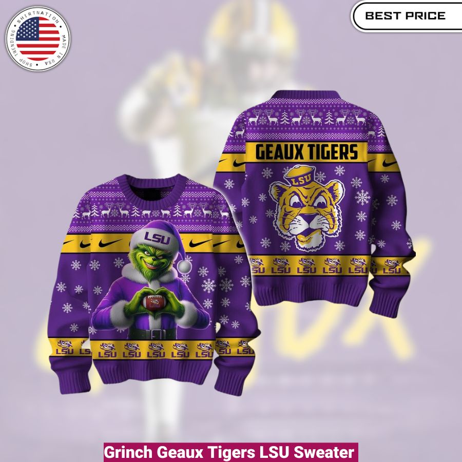 Grinch Geaux Tigers LSU Sweater- cozy, fashionable, versatile