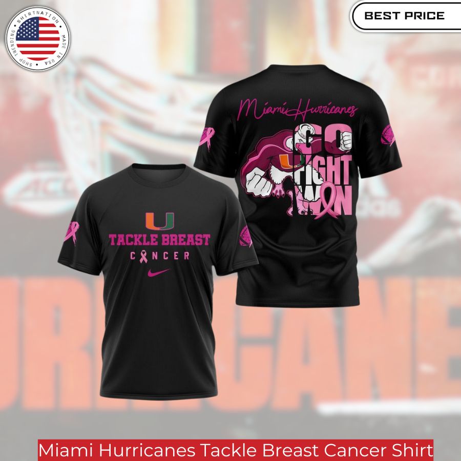 Miami Hurricanes Tackle Breast Cancer Shirt,Miami Hurricanes football jersey with 'Tackle Cancer' in pink lettering