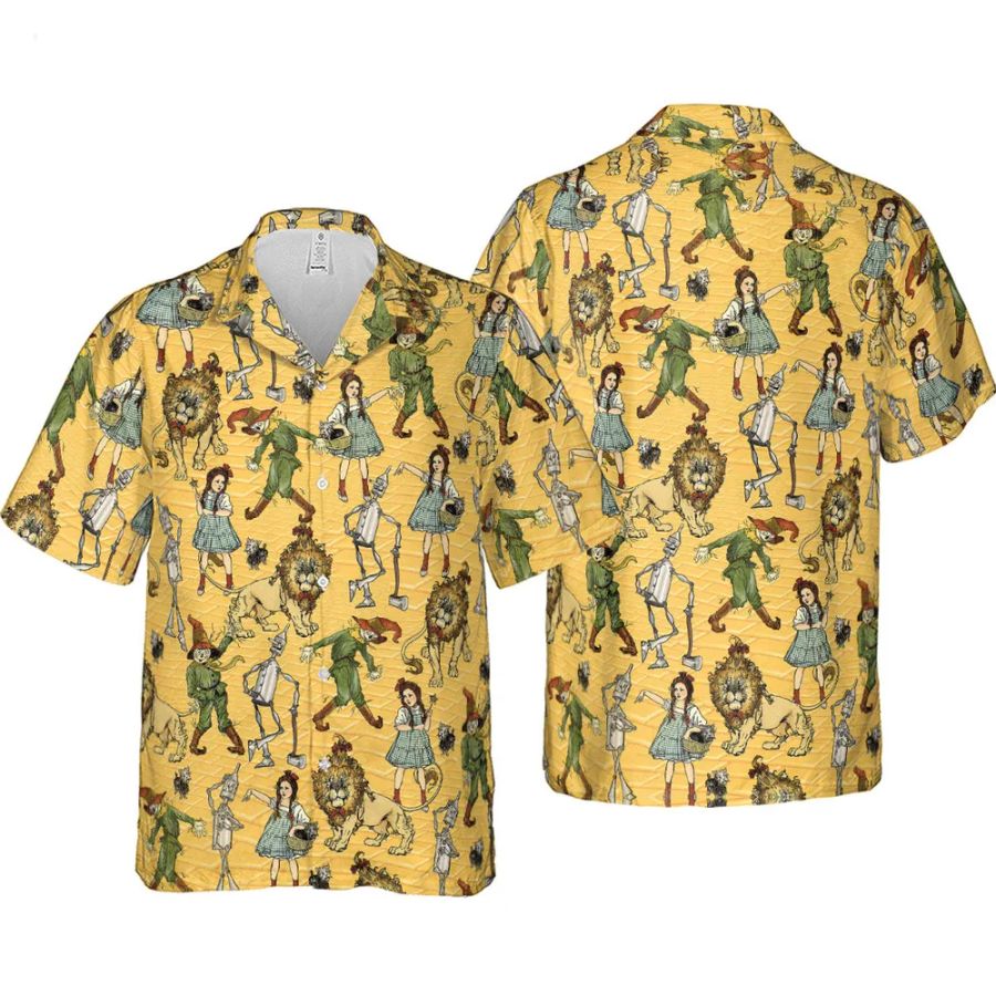 Magic Of Oz Characters Pattern Hawaiian Shirt, yellow, tropical